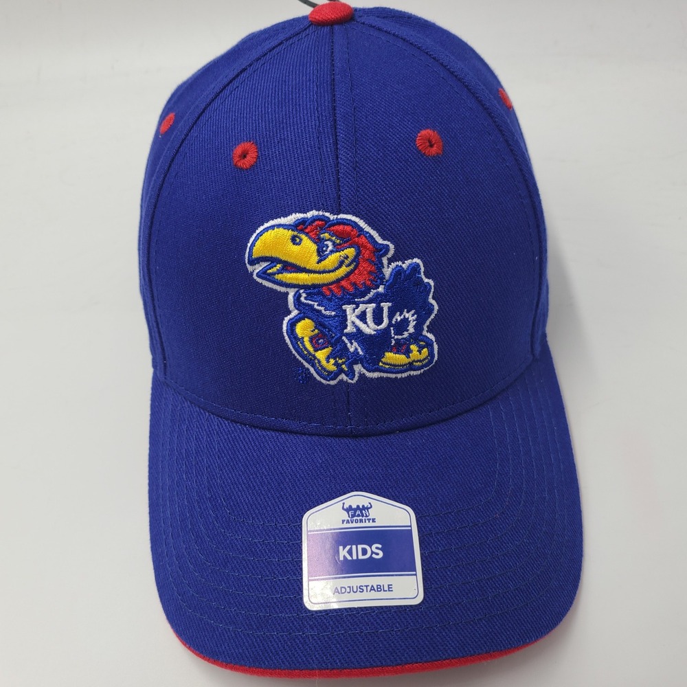Kids Kansas Jayhawks Hat Adjustable Fan Favorite Blue Red NCAA University Boys
